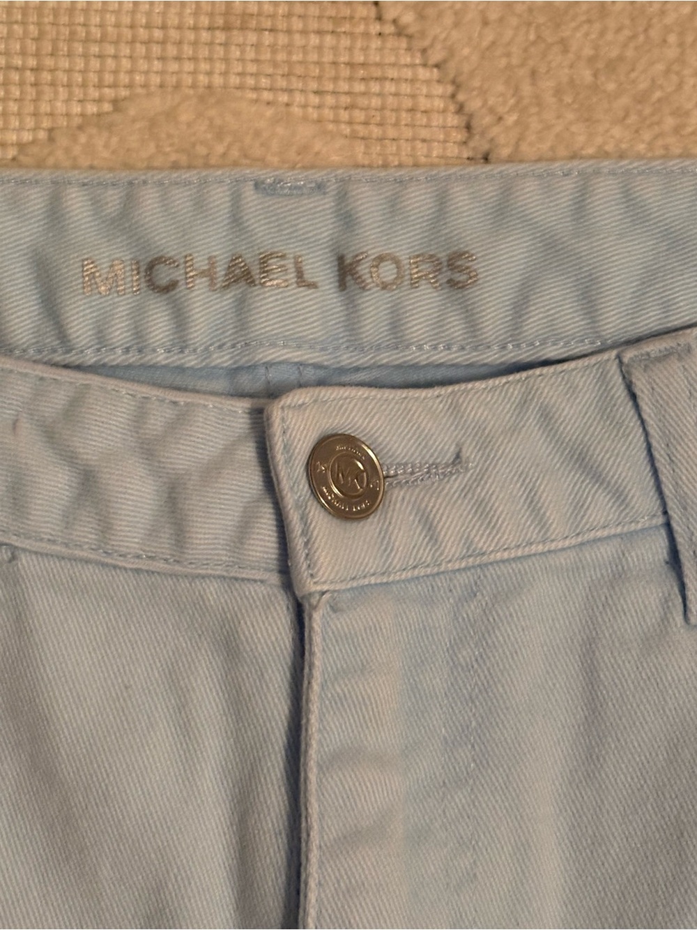 Michael Kors Pale Blue Cotton Jeans with Branded Button